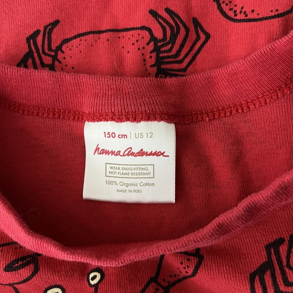 Hanna Andersson Pajama Top Kids 12 Red Crab Print Organic‎ Cotton Snug Fit Shirt